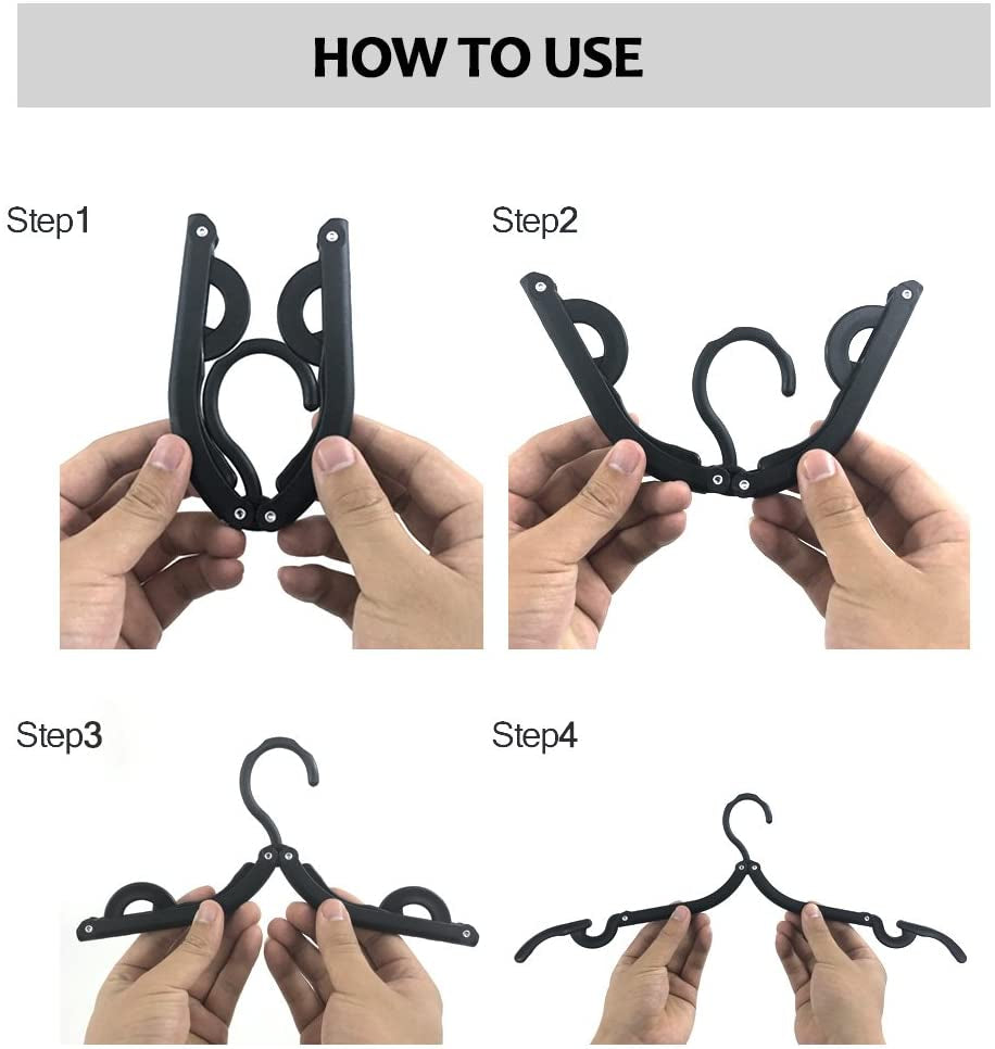 12-Pack Portable Folding Travel Hangers - Essential Clothes Drying Rack for Cruises and Travel (Black)