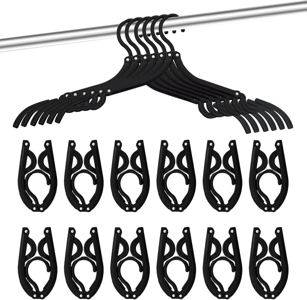 12-Pack Portable Folding Travel Hangers - Essential Clothes Drying Rack for Cruises and Travel (Black)