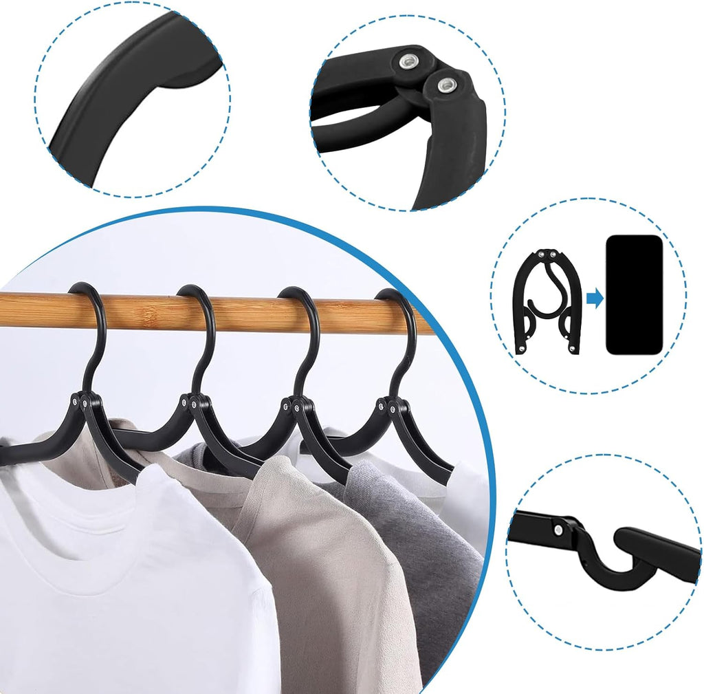12-Pack Portable Folding Travel Hangers - Essential Clothes Drying Rack for Cruises and Travel (Black)