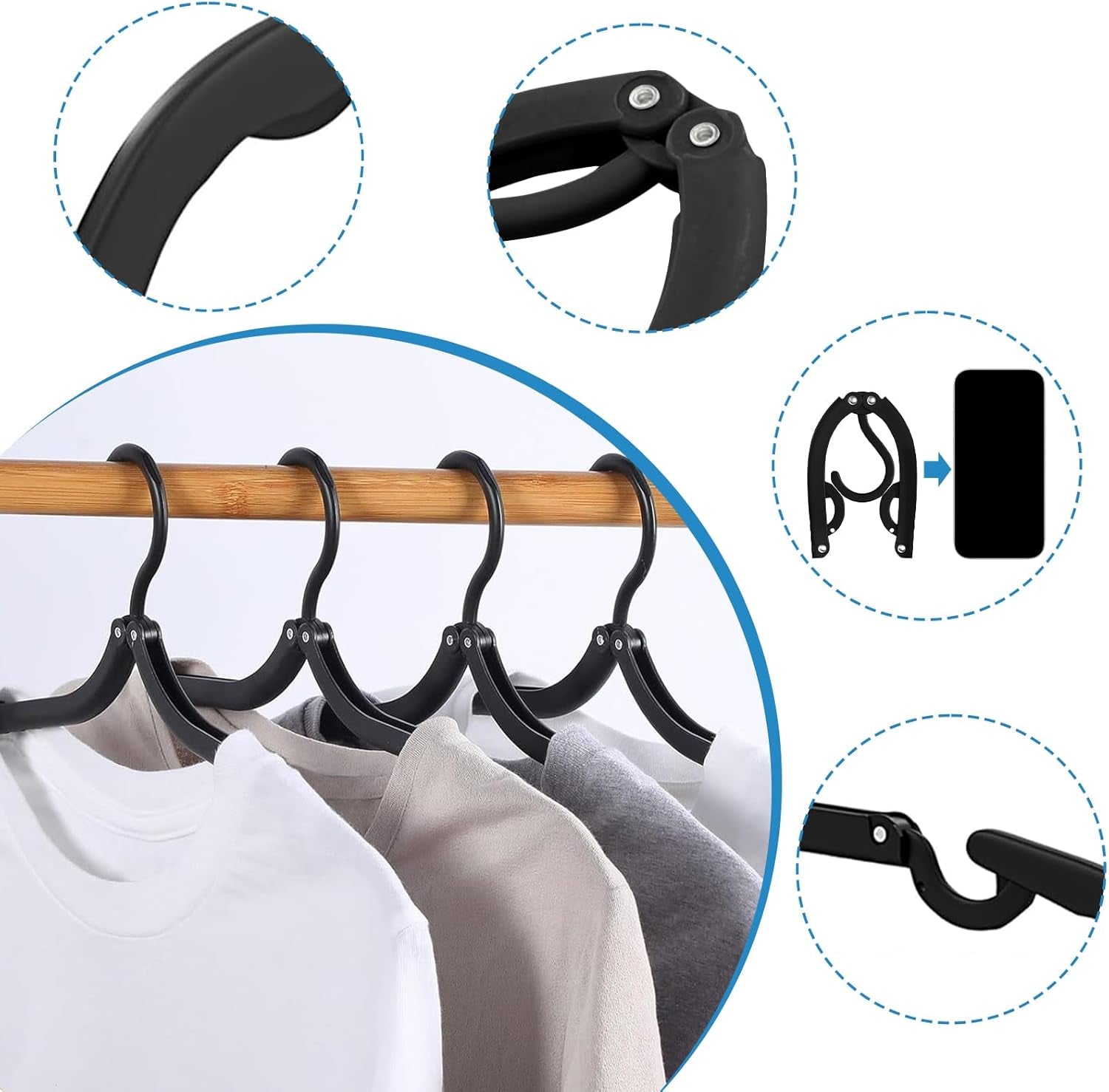 12-Pack Portable Folding Travel Hangers - Essential Clothes Drying Rack for Cruises and Travel (Black)