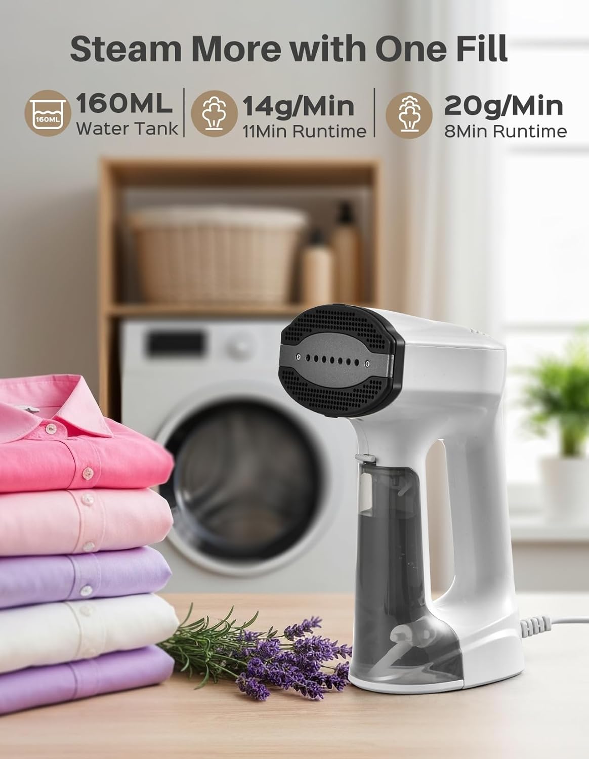 Vacuum Steamer for Clothes, 3500Pa Suction Handheld Clothes Steamer