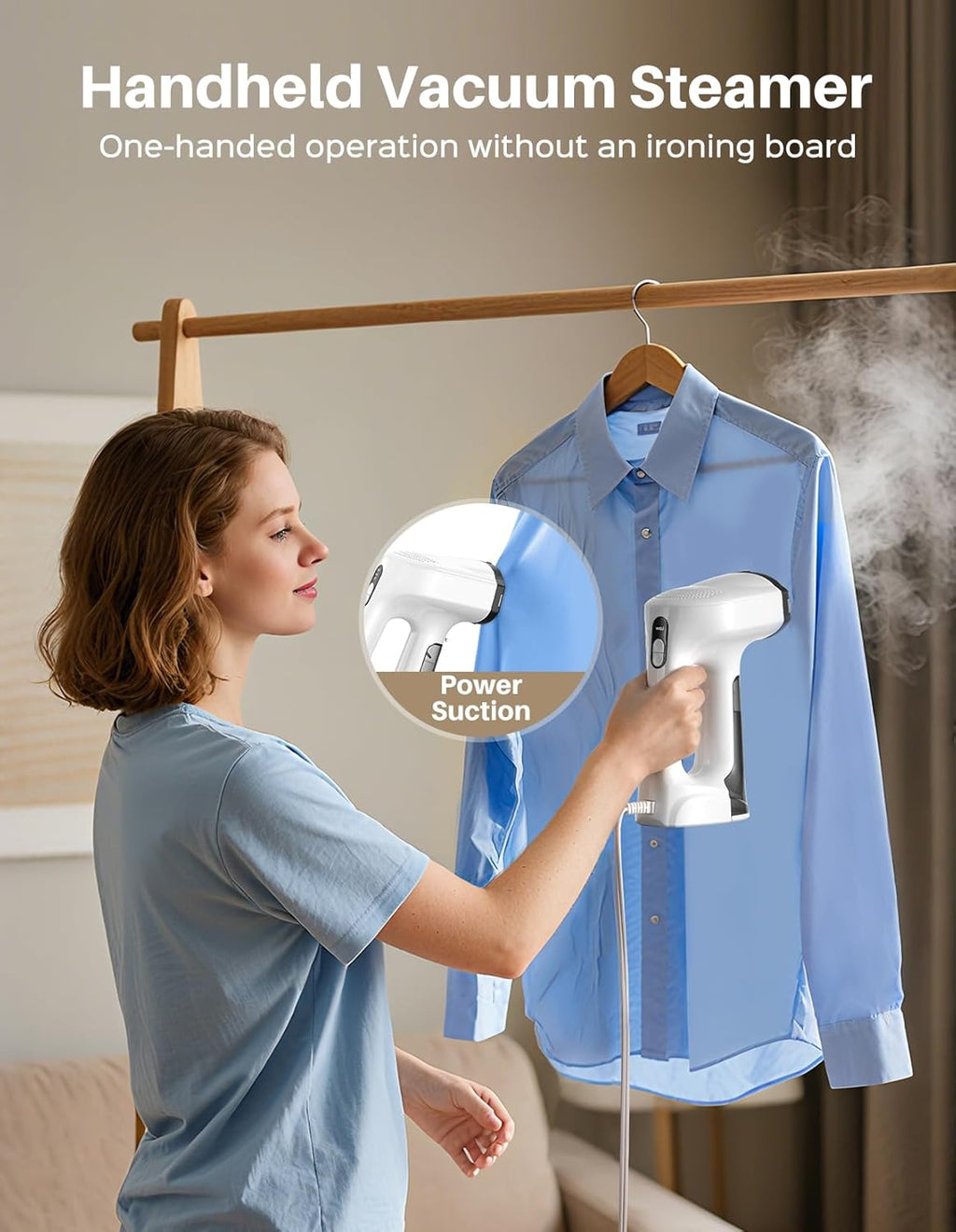 Vacuum Steamer for Clothes, 3500Pa Suction Handheld Clothes Steamer
