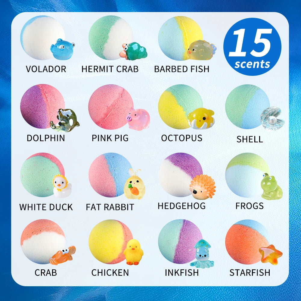 15PCS Kids Bath Bomb Gift Set – Colorful Fizzy Bath Bombs with Hidden Surprise Toys