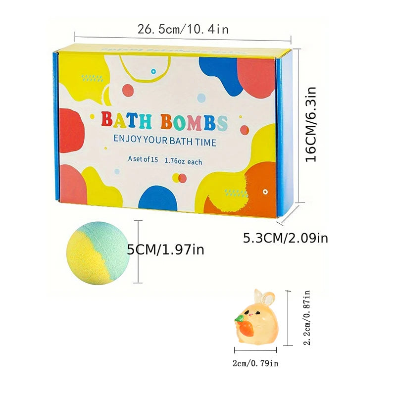 15PCS Kids Bath Bomb Gift Set – Colorful Fizzy Bath Bombs with Hidden Surprise Toys