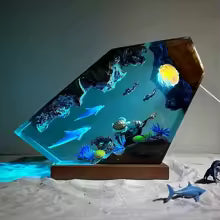 Deep Sea Diver Resin Night Light — Handcrafted Marine Micro-Landscape Lamp