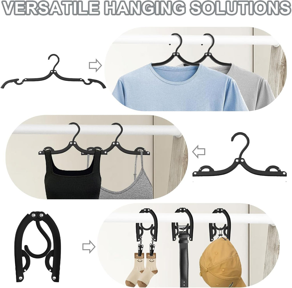 12-Pack Portable Folding Travel Hangers - Essential Clothes Drying Rack for Cruises and Travel (Black)