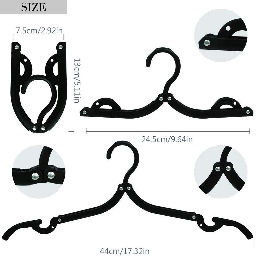 12-Pack Portable Folding Travel Hangers - Essential Clothes Drying Rack for Cruises and Travel (Black)