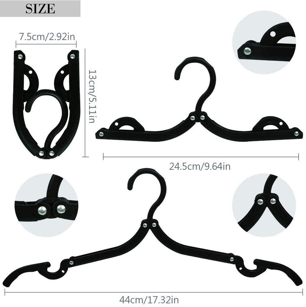 12-Pack Portable Folding Travel Hangers - Essential Clothes Drying Rack for Cruises and Travel (Black)